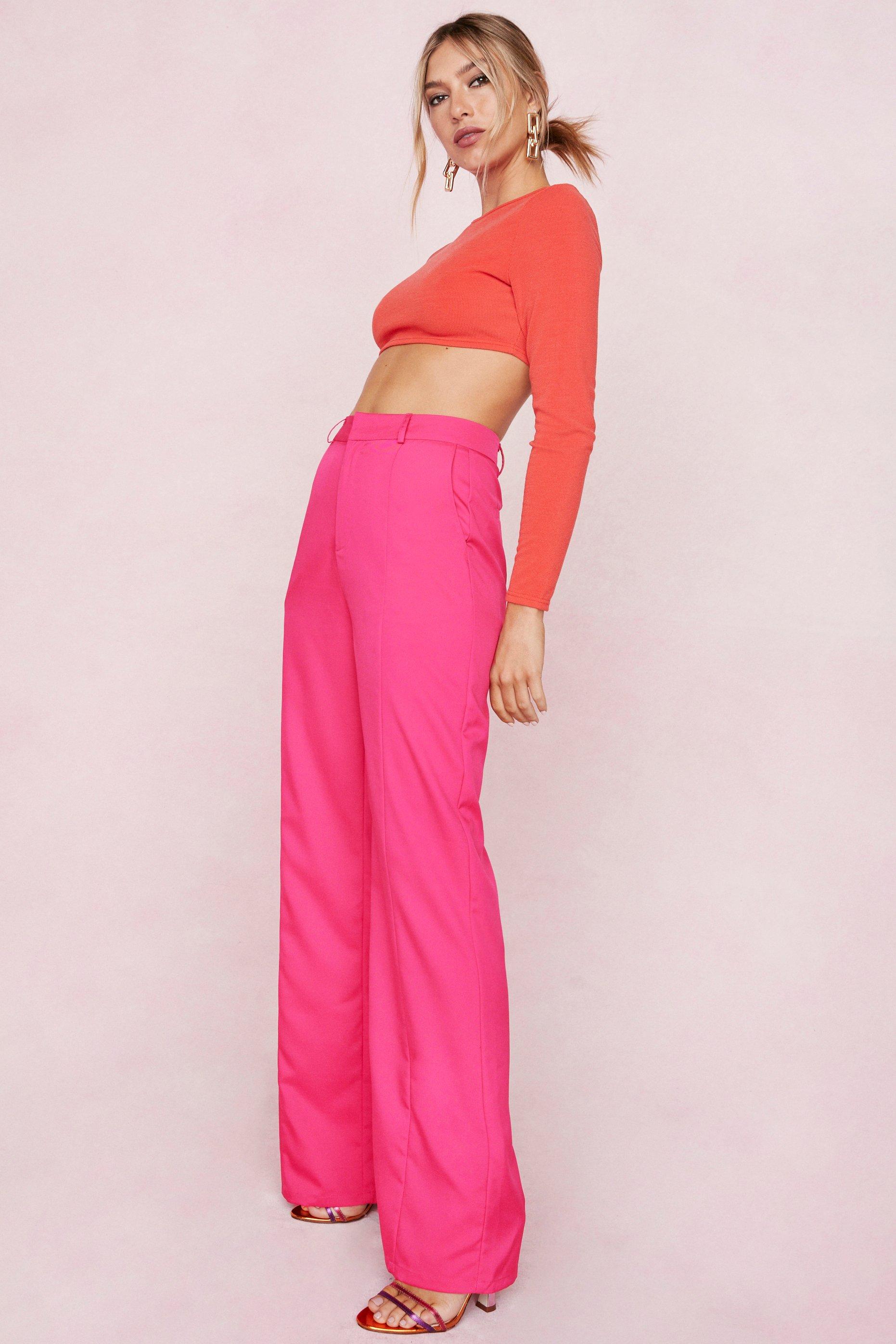 Pink high waisted wide hotsell leg trousers